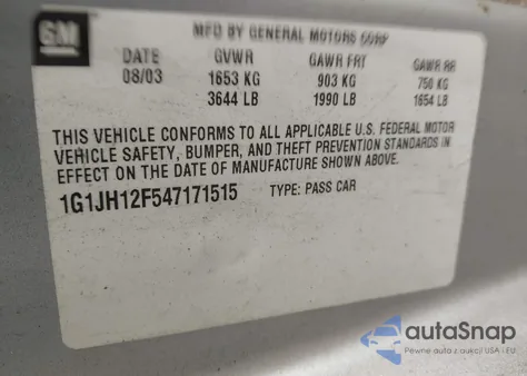 2004 Chevrolet Cavalier Ls Sport z USA, uszkodzony, nr VIN 1G1JH12F547171515